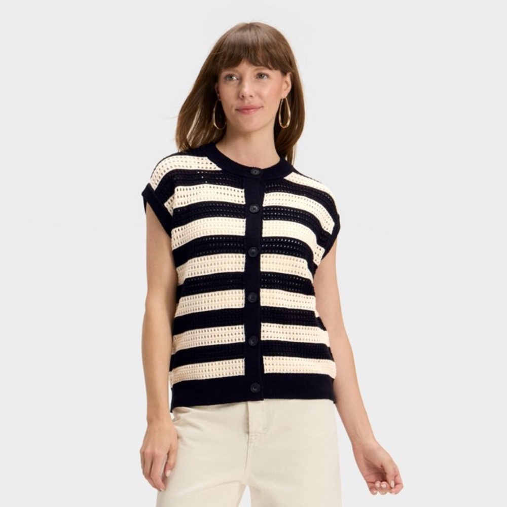 NWT Striped Pointelle Sweater Vest
